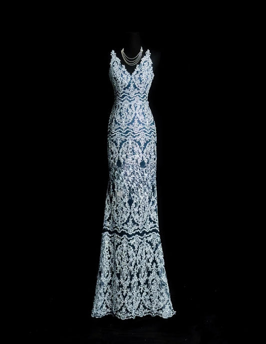 Vintage 70s Prom Dresses Mermaid V Neck With Corset Fitted Lace Long Evening Dress Formal Outfits RB5894