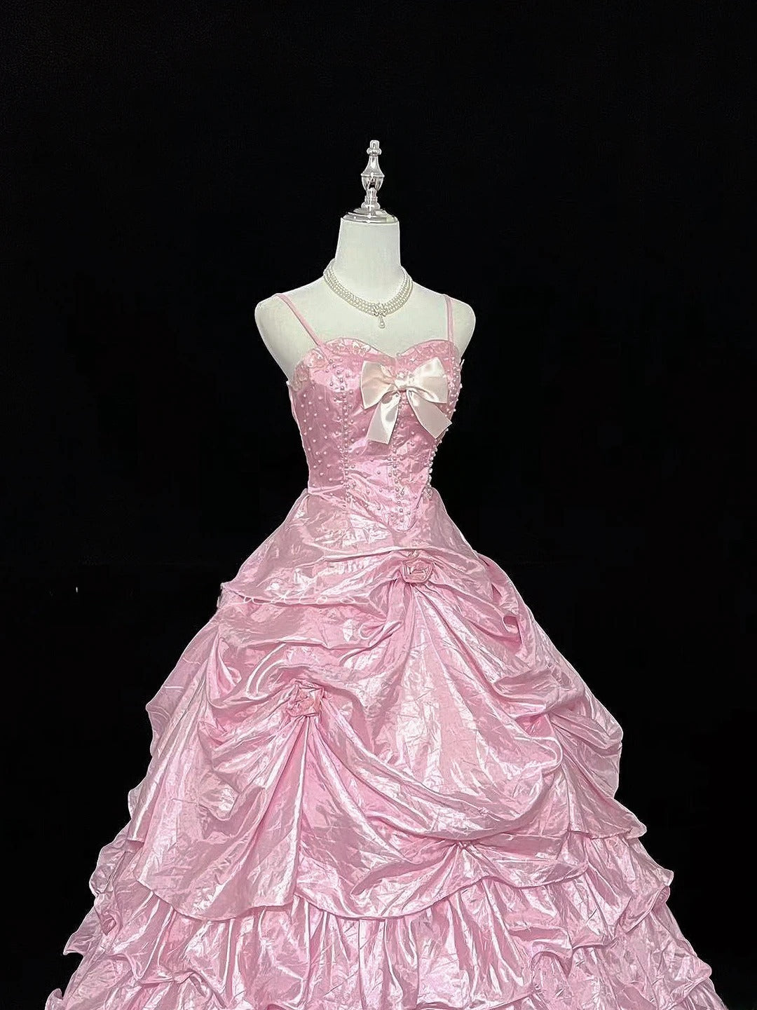Cute Ball Gown Spaghetti Straps Pink Taffeta With Flowers Quince Dress Voluminous Sweet 16 Sweet Sixteen Outfits Vestido de 15 RB7458
