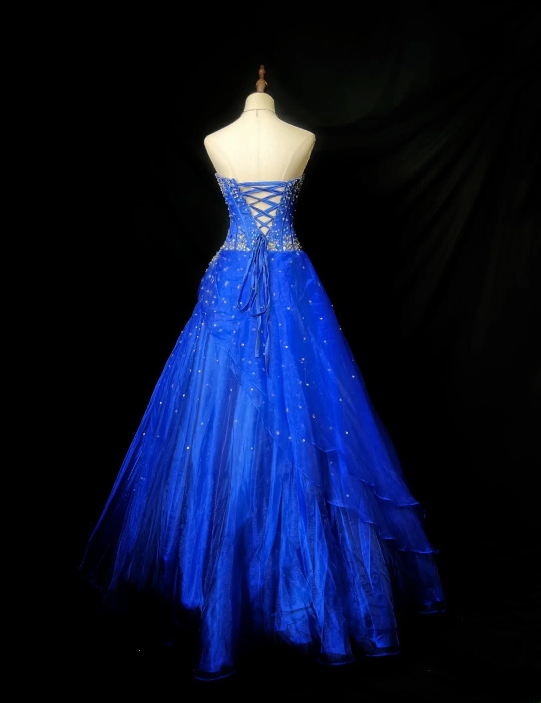 Vintage Prom Dresses Ball Gown Strapless Royal Blue With Beading Crystals Long Evening Dress Formal Outfits RB5895
