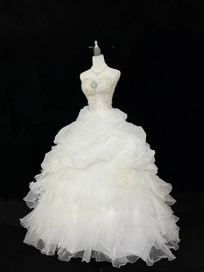 Cute Ball Gown Sweetheart Organza With Silver Beading Quince Dress Voluminous Sweet 16 Sweet Sixteen Outfits Vestido de 15 RB7459