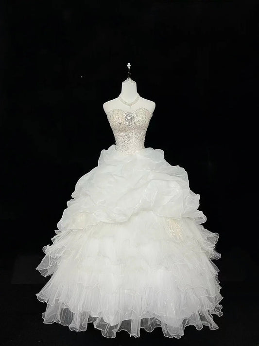 Cute Ball Gown Sweetheart Organza With Silver Beading Quince Dress Voluminous Sweet 16 Sweet Sixteen Outfits Vestido de 15 RB7459