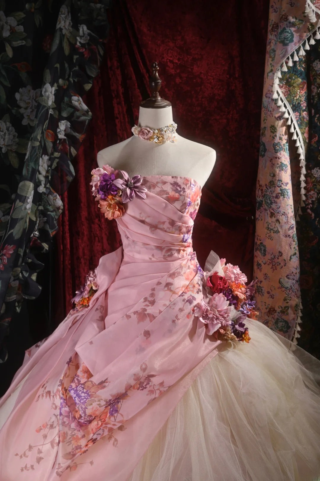 Pretty Ball Gown Strapless Pink With 3D Flowers Long Quince Dress Quinceanera Dresses Formal Birthday Outfits RB8105