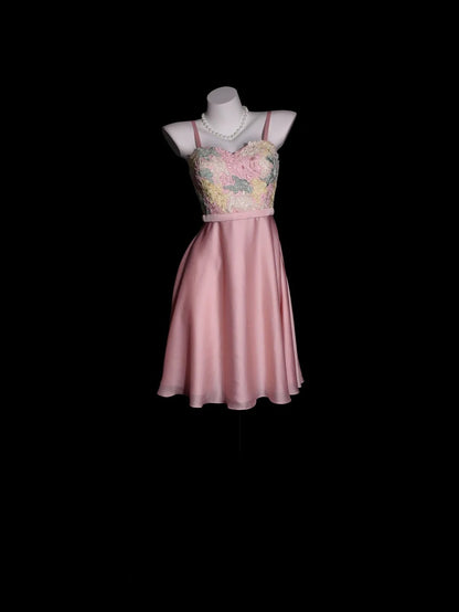 Vintage Hoco Dress A line Spaghetti Straps Pink Chiffon Short Homecoming Party Dress RB9890