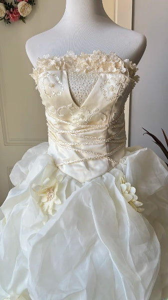 Traumhaftes trägerloses Ballkleid in Hellgelb mit Perlenstickerei für Sweet 16, Geburtstagsparty, RC0457