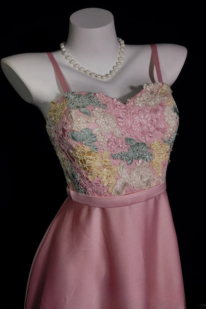 Vintage Hoco Dress A line Spaghetti Straps Pink Chiffon Short Homecoming Party Dress RB9890