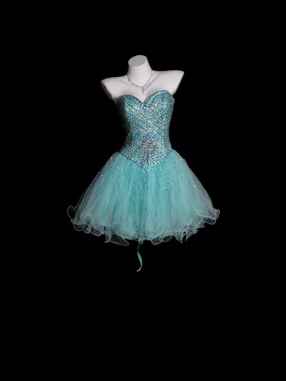 Sparkly Hoco Dress Ball Gown Sweetheart With Crystals Short Homecoming Party Dresses RB9891