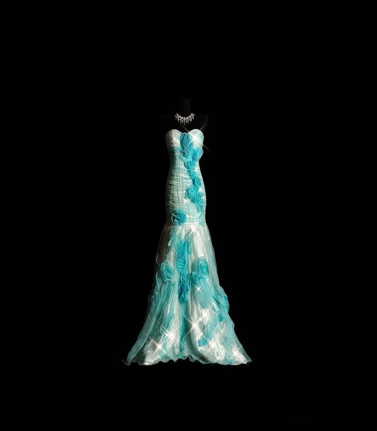 Vintage Mermaid Sweetheart Blue With 3D Flowers Long Prom Dress Formal Dress Party Dresses RB7079