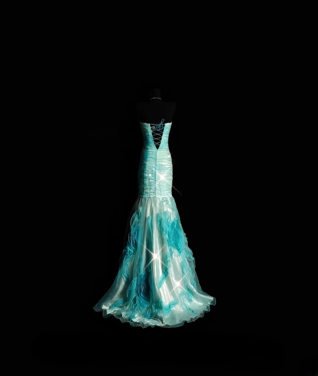 Vintage Mermaid Sweetheart Blue With 3D Flowers Long Prom Dress Formal Dress Party Dresses RB7079