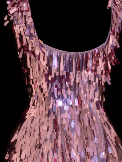Robe de bal courte fourreau à encolure carrée, sequins roses, robe d'anniversaire pour les 16 ans, robe de soirée, robe de cocktail SA090