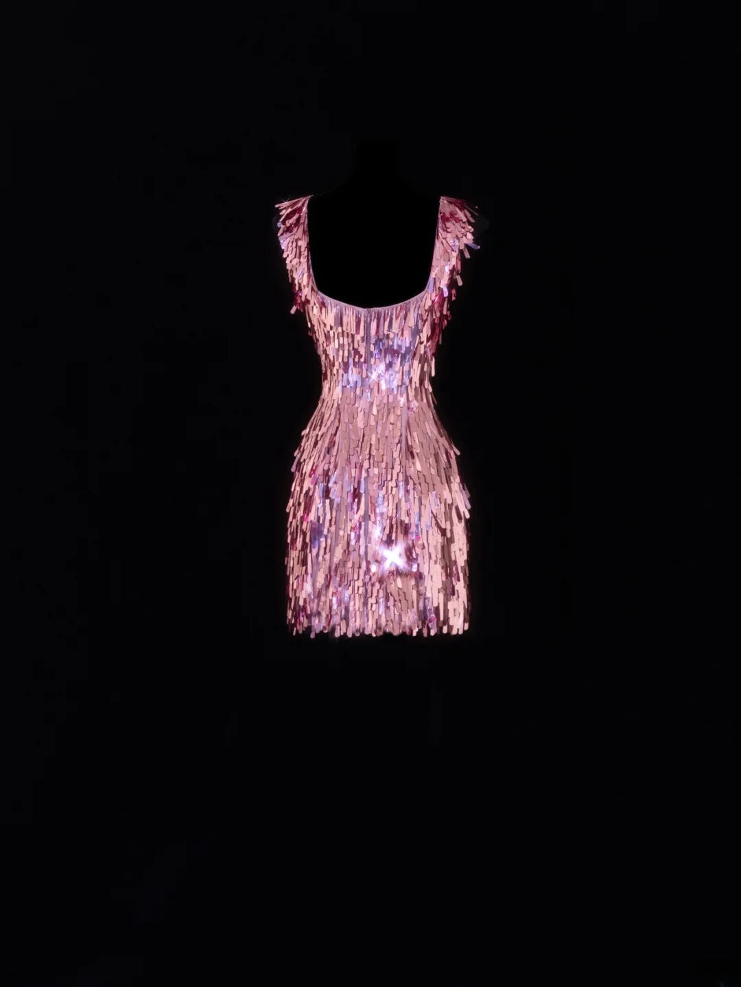 Robe de bal courte fourreau à encolure carrée, sequins roses, robe d'anniversaire pour les 16 ans, robe de soirée, robe de cocktail SA090