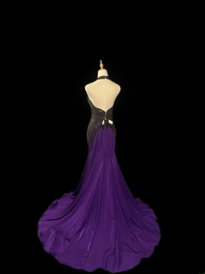 Vintage Meerjungfrauen-Abschlussballkleider Neckholder Traube Schwarz Spitze Ärmellos Mit Perlen Lange Abendgarderobe Formelle Outfits RB3484