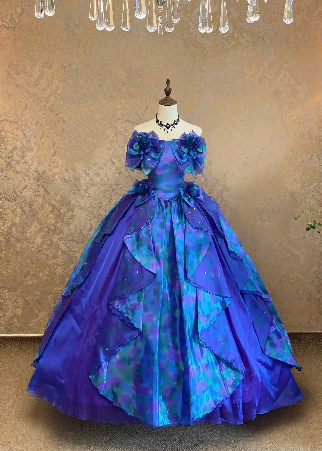Quinceanera Dress With Layers Purple Blue Floral Ball Gown Strapless Sweet 15 15th Birthday Gown RB9066