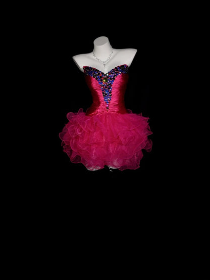 Sparkly Hoco Dress Ball Gown Sweetheart Hot Pink With Crystals Short Homecoming Party Dresses RB9892