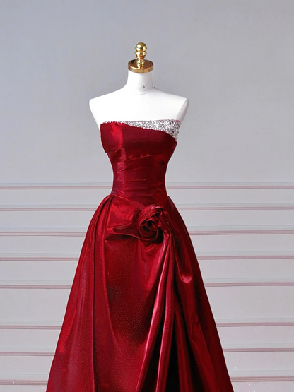 Robe de bal élégante à épaules dénudées, rouge bordeaux, longue, formelle et élégante, idéale pour un bal de promo, une soirée ou un dîner (AQ093)