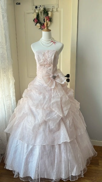 Dream Sweet 16 Dresses Long Strapless Light Pink With Lace Bow-knot Ball Gown Sweet Sixteen Party Birthday Outfit RC0460