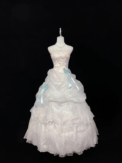 Beautiful Ball Gown Spaghetti Straps Light Pink Organza Long Quince Dress Voluminous Sweet 16 Sweet Sixteen Outfits Vestido de 15 RB7464