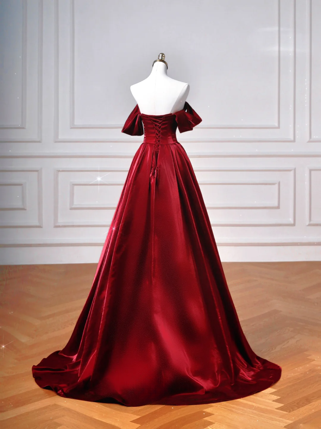Robe de bal élégante à épaules dénudées, rouge bordeaux, longue, formelle et élégante, idéale pour un bal de promo, une soirée ou un dîner (AQ093)