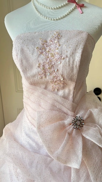 Dream Sweet 16 Dresses Long Strapless Light Pink With Lace Bow-knot Ball Gown Sweet Sixteen Party Birthday Outfit RC0460