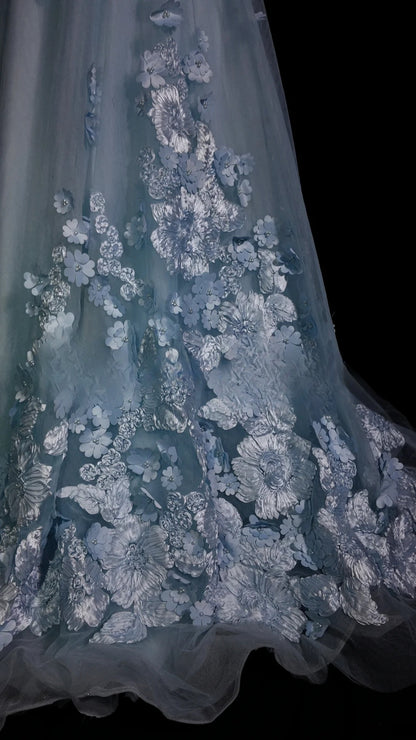 Light Blue Prom Dress A Line Sweetheart Lace With Appliques Modest Formal Party Gown RB9893