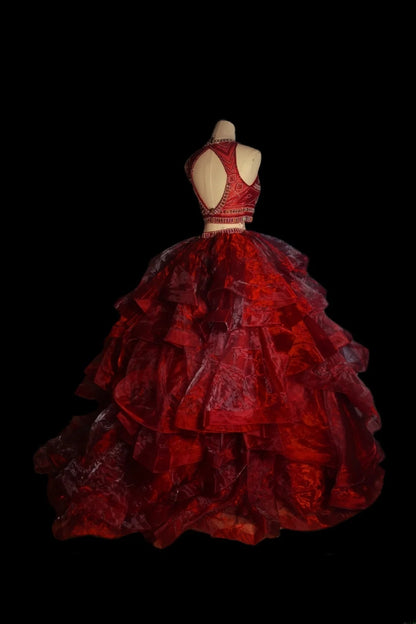Robe de bal classique 2 pièces en tulle bordeaux sans manches ornée de perles, robe de bal longue, tenue de soirée pour la remise des diplômes AS092