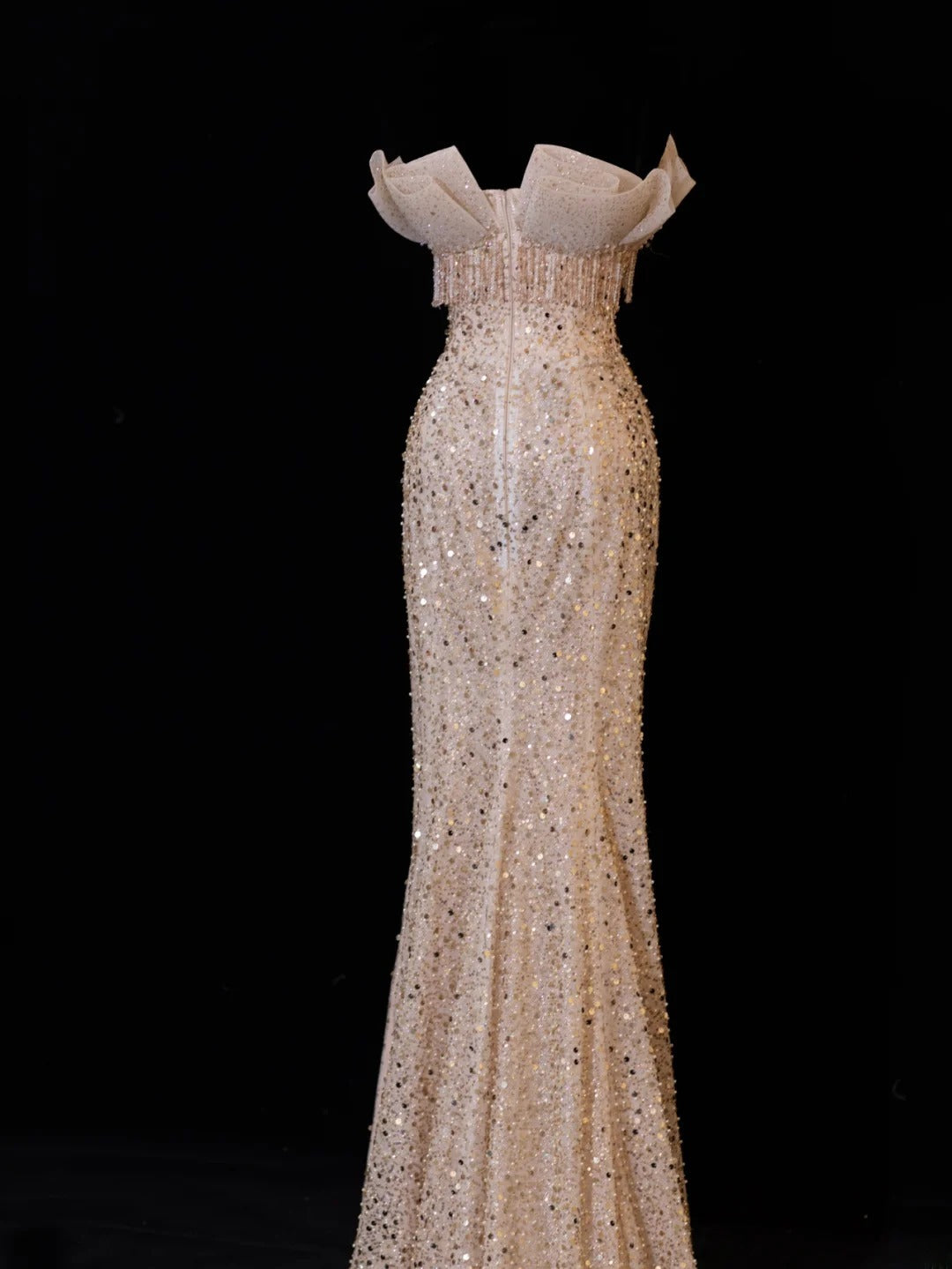 Classy Formal Mermaid Sweetheart Champagne Sequins With Beads Bow-knot Style Impress Long Prom Dresses Party Gowns SA093