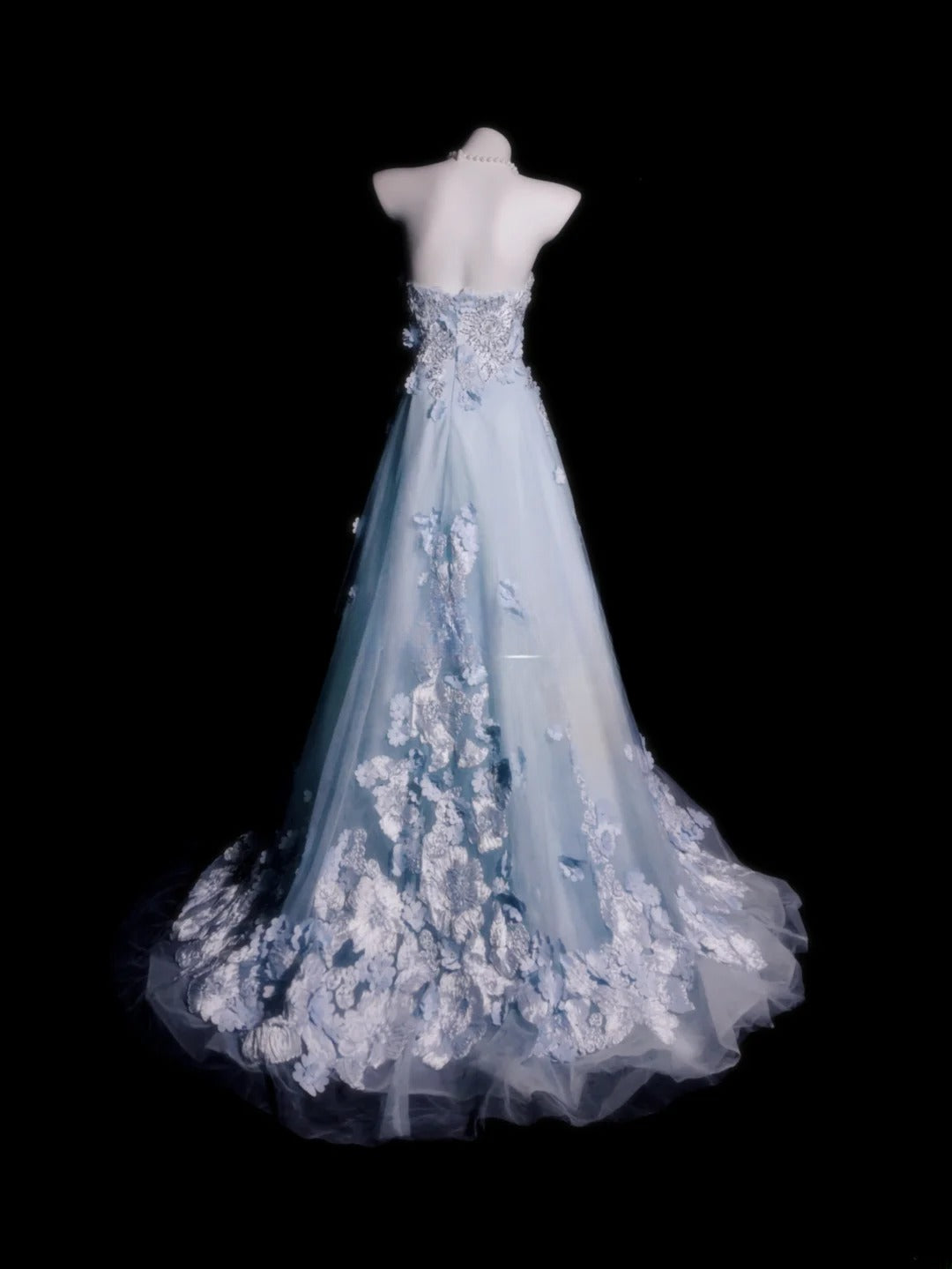 Light Blue Prom Dress A Line Sweetheart Lace With Appliques Modest Formal Party Gown RB9893