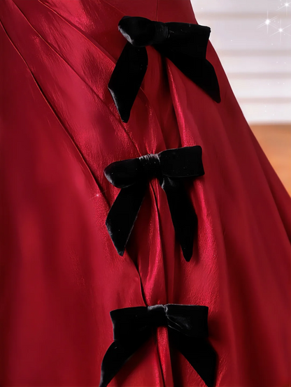 Robe de bal élégante à épaules dénudées, rouge bordeaux, longue, pour soirée, bal de promo ou dîner, AQ094