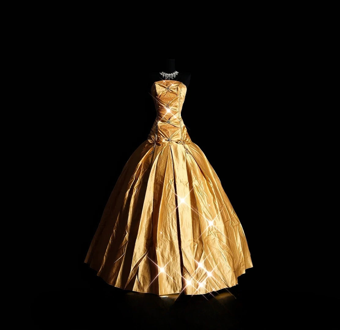 Sweet Ball Gown Strapless Gold Taffeta Long Quinceañera Dress Moda 2000 15 Quinceanera Dresses Ideas Sweet 16 Outfit RB7083