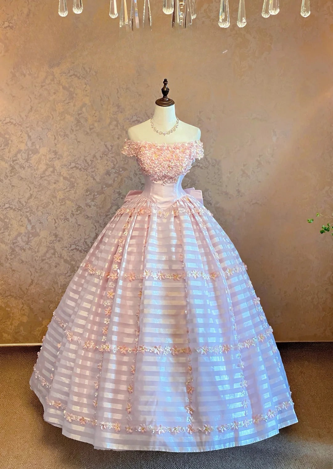 Quinceanera Dress With 3D Flowers Pink Floral Ball Gown Off Shoulder Sweet 15 15th Birthday Gown RB9068