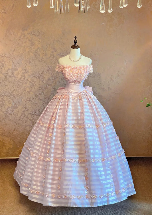 Quinceanera Dress With 3D Flowers Pink Floral Ball Gown Off Shoulder Sweet 15 15th Birthday Gown RB9068