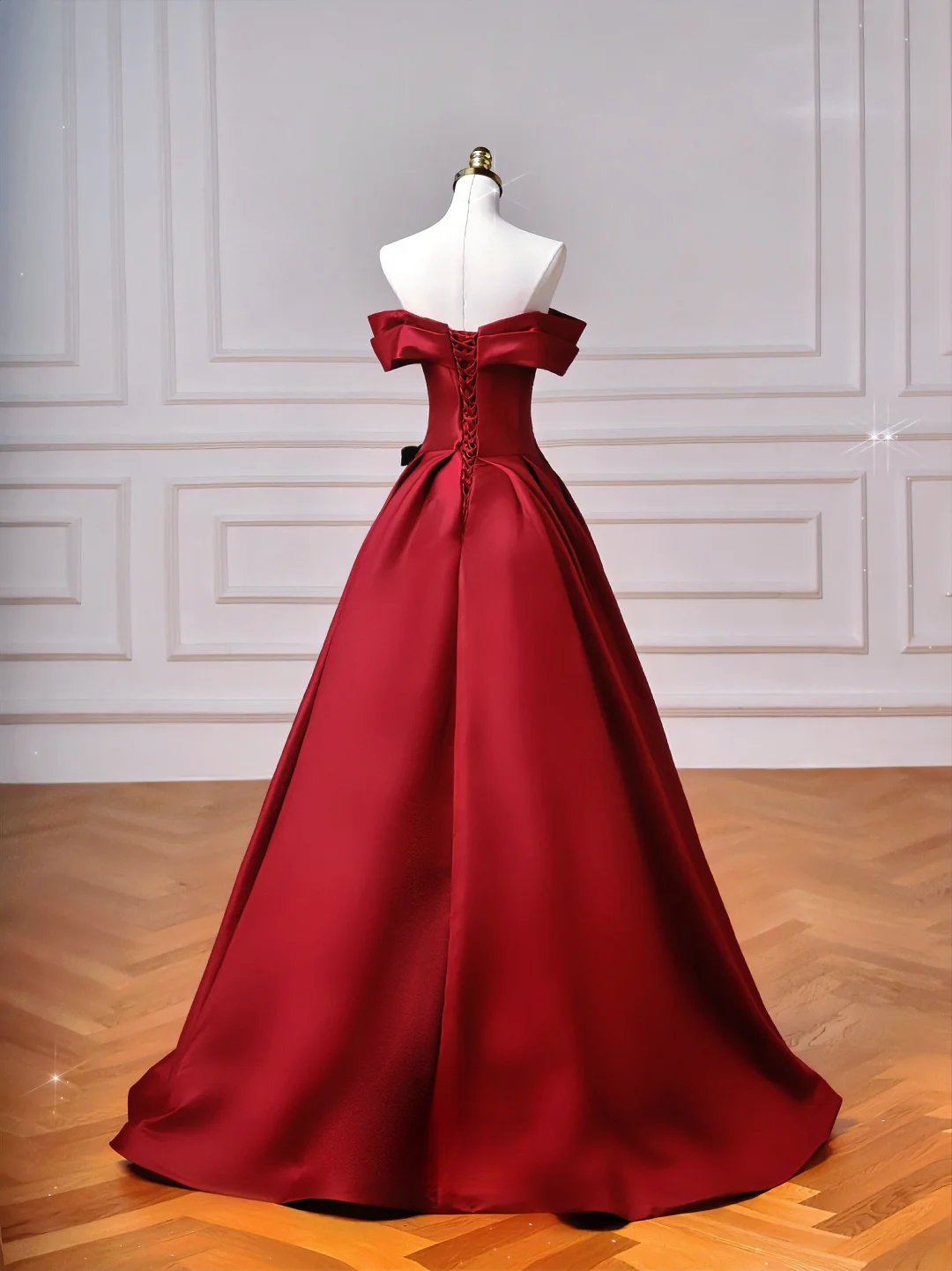 Robe de bal élégante à épaules dénudées, rouge bordeaux, longue, pour soirée, bal de promo ou dîner, AQ094