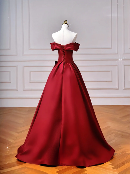Robe de bal élégante à épaules dénudées, rouge bordeaux, longue, pour soirée, bal de promo ou dîner, AQ094
