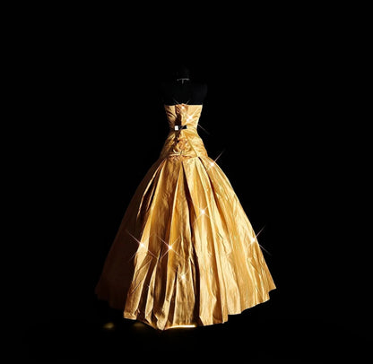 Sweet Ball Gown Strapless Gold Taffeta Long Quinceañera Dress Moda 2000 15 Quinceanera Dresses Ideas Sweet 16 Outfit RB7083
