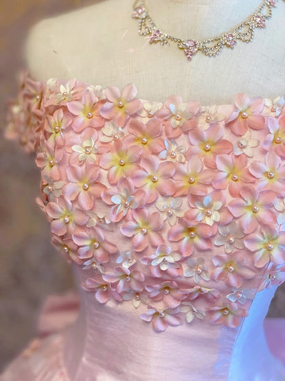 Quinceanera Dress With 3D Flowers Pink Floral Ball Gown Off Shoulder Sweet 15 15th Birthday Gown RB9068