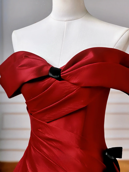 Robe de bal élégante à épaules dénudées, rouge bordeaux, longue, pour soirée, bal de promo ou dîner, AQ094