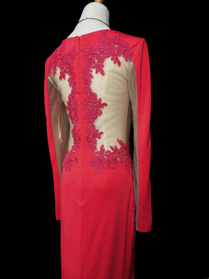 Vintage 60s Prom Dresses Mermaid Sweetheart Red With Lace Long Sleeves Prom Evening Dress Formal Outfits RB5900