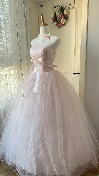 Dezente Kleider für den 16. Geburtstag, lang, trägerlos, hellrosa Tüll, Ballkleid, Outfit für die Sweet-Sixteen-Party, RC0461