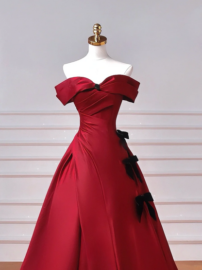 Robe de bal élégante à épaules dénudées, rouge bordeaux, longue, pour soirée, bal de promo ou dîner, AQ094