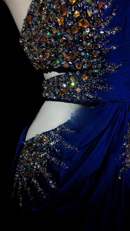 Royal Blue Prom Dress Inspo Mermaid One Shoulder Satin With Slit Modest Long Formal Party Gown RB9894