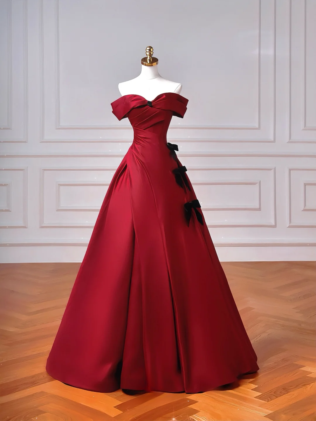 Robe de bal élégante à épaules dénudées, rouge bordeaux, longue, pour soirée, bal de promo ou dîner, AQ094