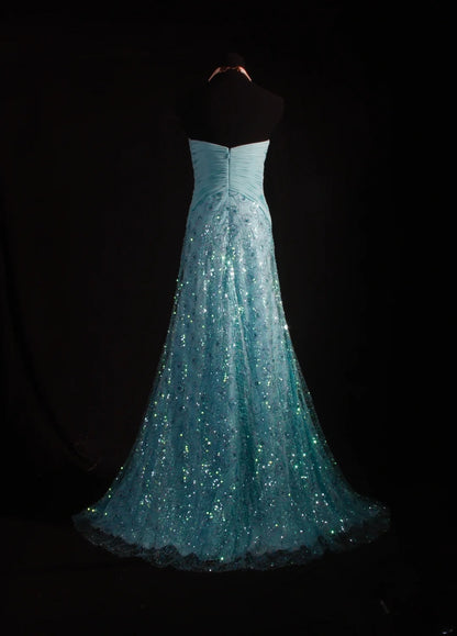 Vintage 80s Formal Mermaid Sweetheart Blue With Pleated Slit Beads Sleeveless Long Prom Dresses Party Formal Gowns AS095