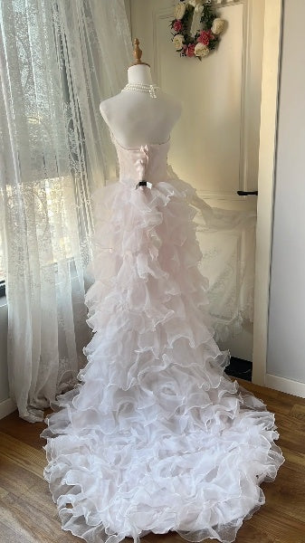 Abiballkleid High-Low trägerlos rosa mit gestuften Lagen formelles Partykleid für Damen RC0462