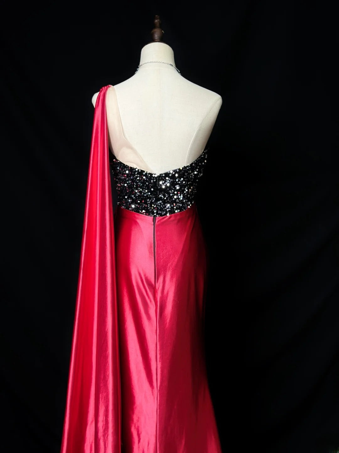 Vintage 60s Prom Dresses Mermaid One Shoulder Satin Red With Sequin Sleeveless Prom Evening Dress Formal Outfits RB5901