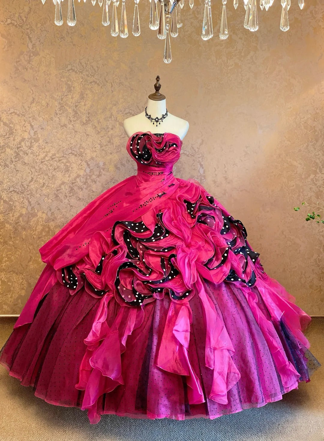 Quinceanera Dress With Tiered Layers Hot Pink Floral Ball Gown Sweet 15 15th Birthday Gown RB9069
