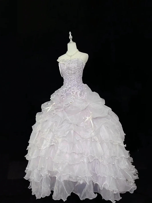Cute Ball Gown Spaghetti Straps Lilac Organza With Appliqued Beading Quince Dress Voluminous Sweet 16 Sweet Sixteen Outfits Vestido de 15 RB7467
