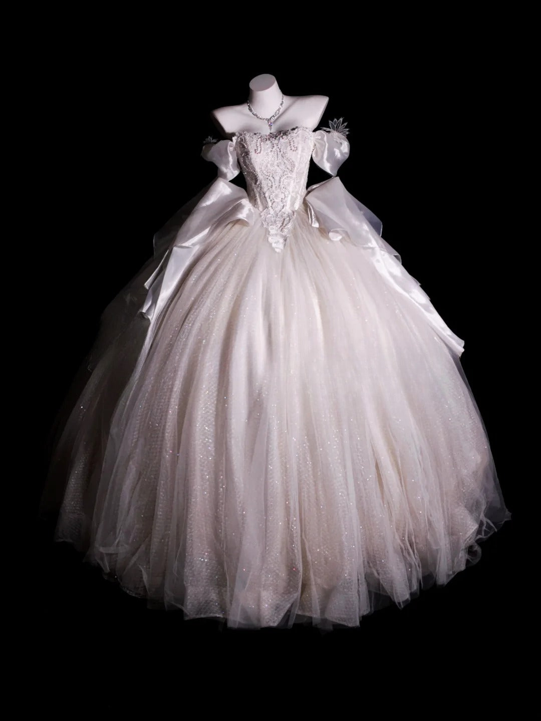 Princess Wedding Dress Ball Gown Off Shoulder White Tulle With Short Sleeves Bridal Gown for Big Day RB9896