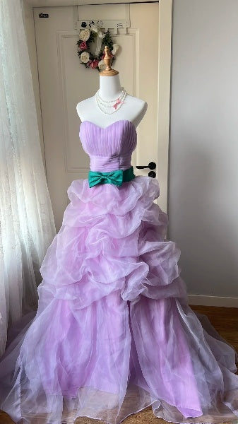 Dezentes langes Sweet-16-Kleid mit herzförmigem Ausschnitt, fliederfarbenes Tüll-Ballkleid, Outfit für die Sweet-Sixteen-Geburtstagsparty RC0463