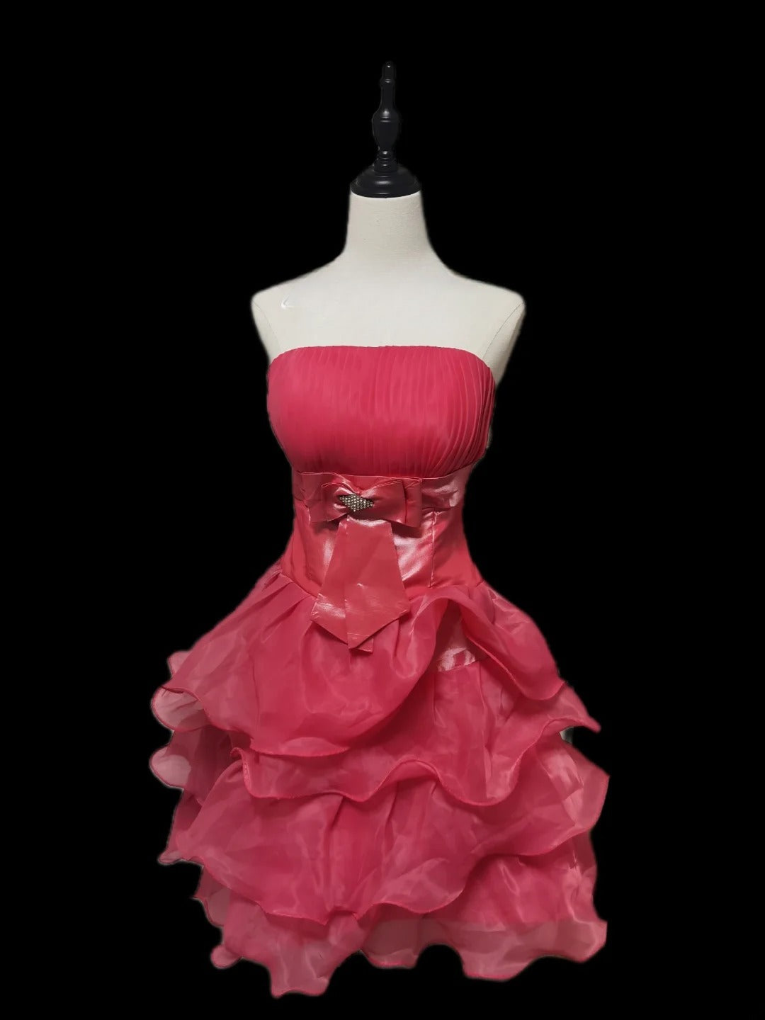 Vintage Ball Gown Strapless Hot Pink Organza Hoco Gowns Short 16th Birthday Dress Homecoming Dresses Cocktail Gown AS096