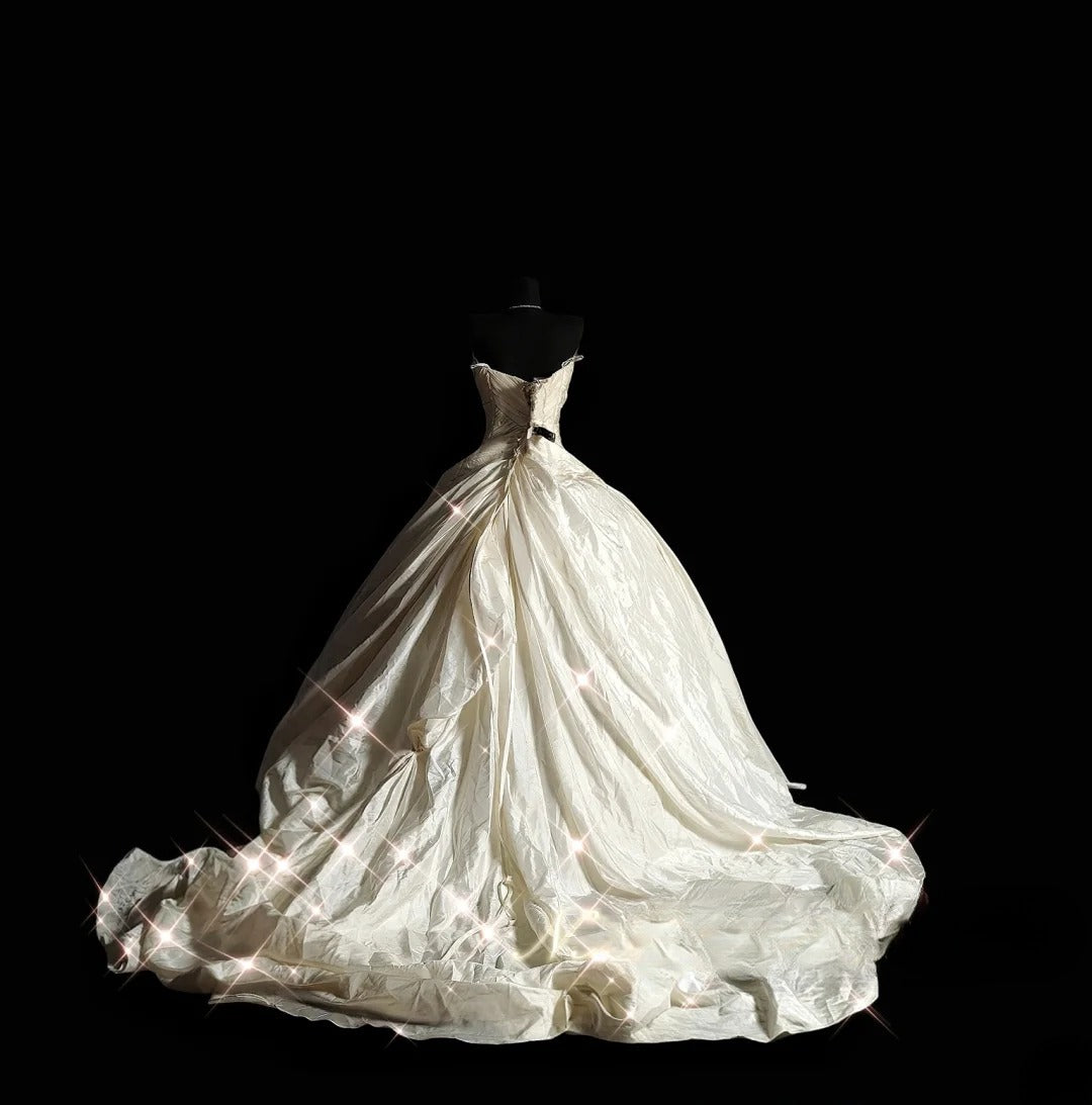 Vintage Ball Gown Strapless 70s With Beading Long Autumn Winter Bridal Dress Wedding Dresses RB8825