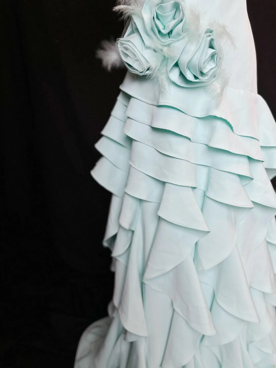 Vintage 60s Prom Dresses Mermaid One Shoulder Satin Tiffany Blue With Flowers Sleeveless Prom Evening Dress Formal Outfits RB5902